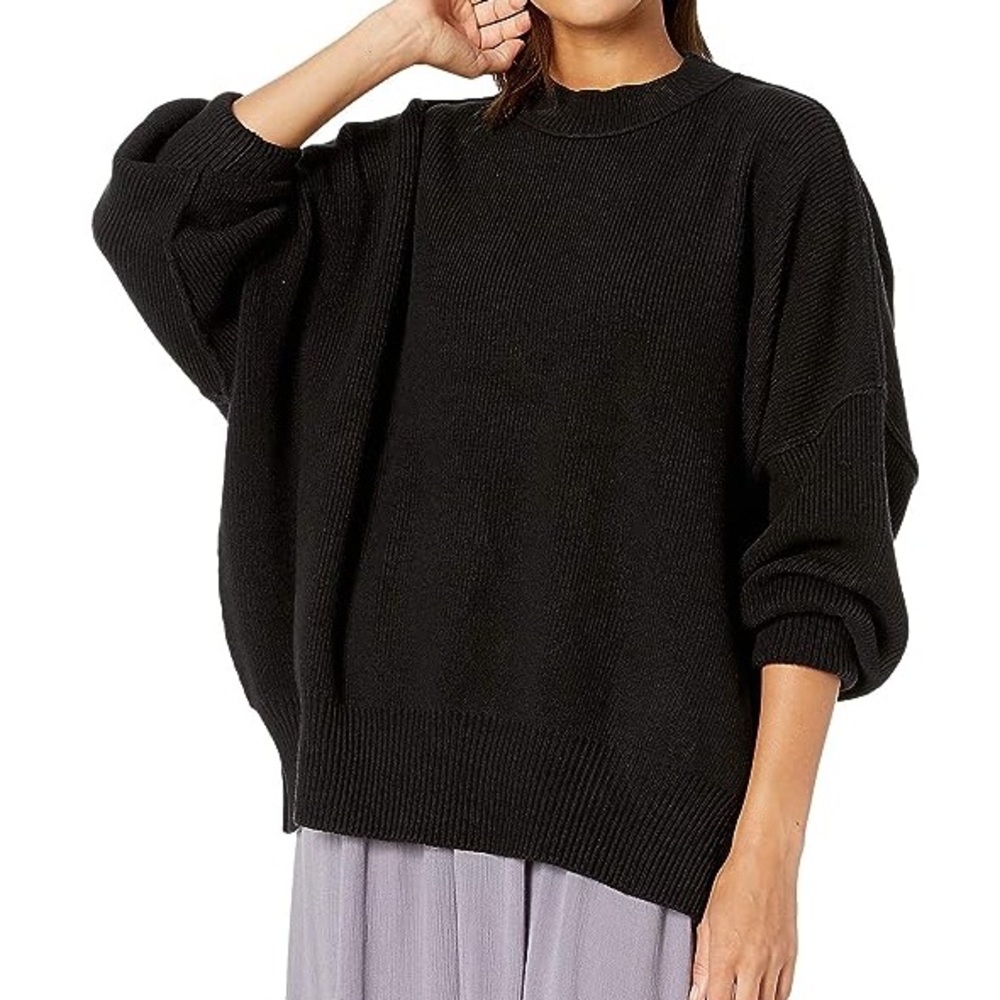 Free People Easy Street Ribbed Knit Crew Neck Long Dropped Shoulder Sweater